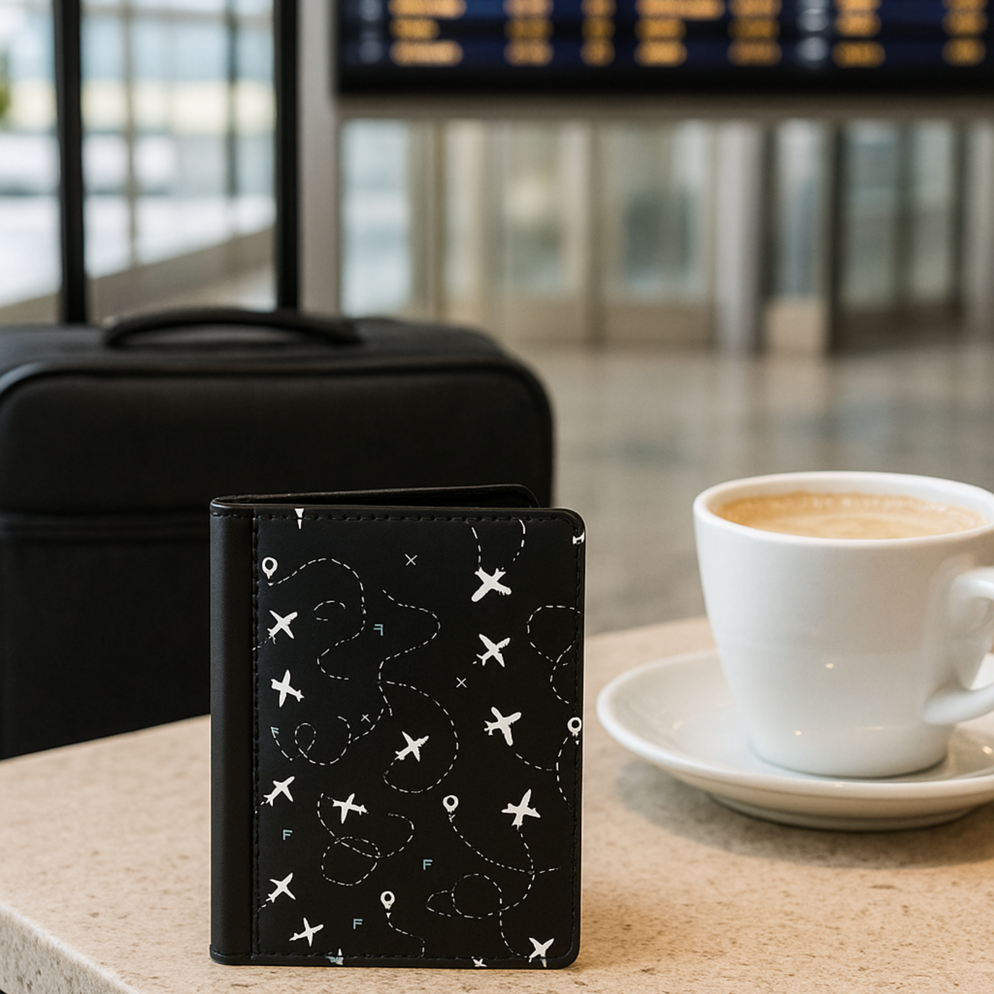 Plane Pattern RFID Blocking Passport Holder  | Faux Leather Travel Cover