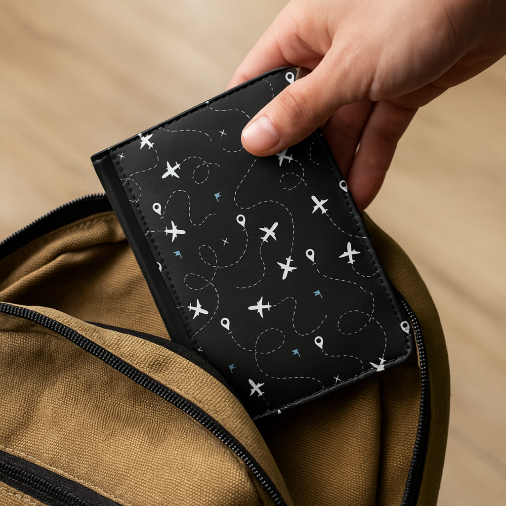Plane Pattern RFID Blocking Passport Holder  | Faux Leather Travel Cover