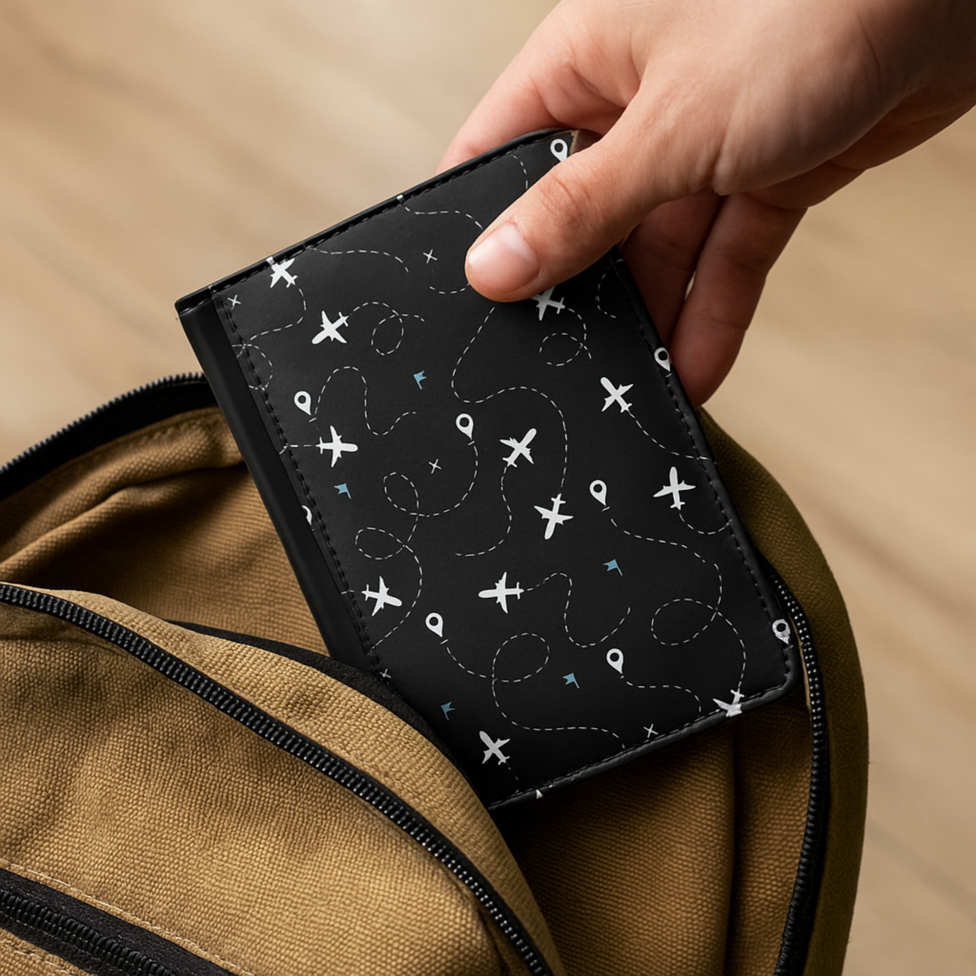Plane Pattern RFID Blocking Passport Holder  | Faux Leather Travel Cover