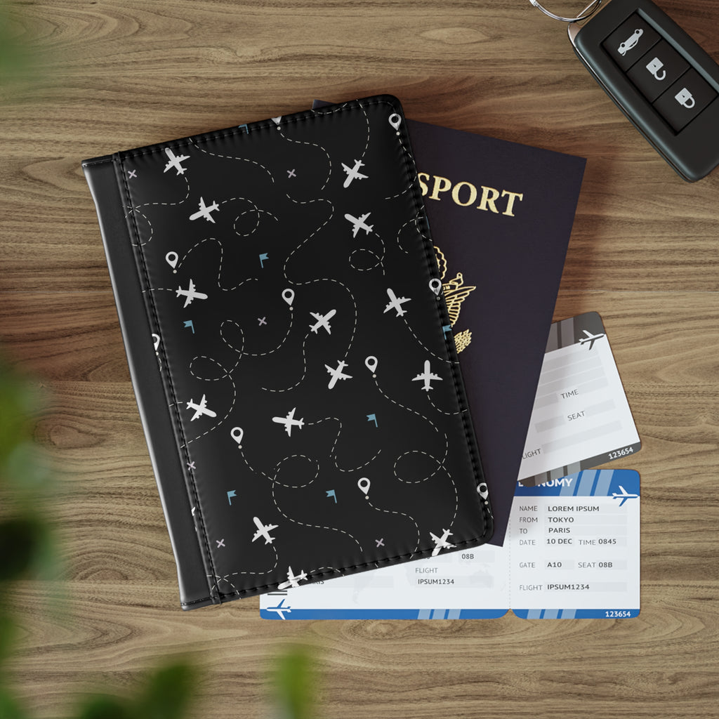 Plane Pattern RFID Blocking Passport Holder  | Faux Leather Travel Cover