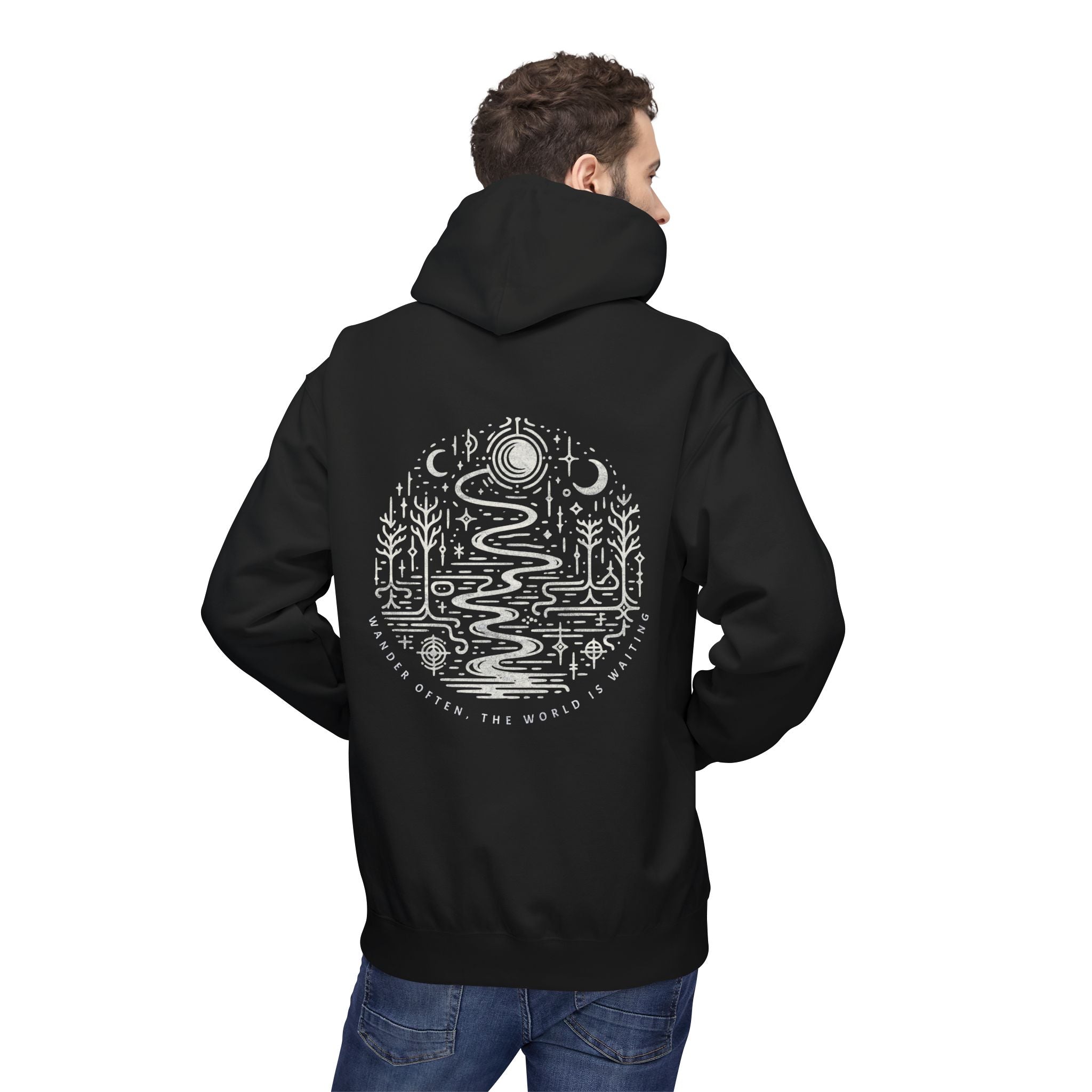 Unisex Fleece Hoodie | "Wander Often" Travel Graphic
